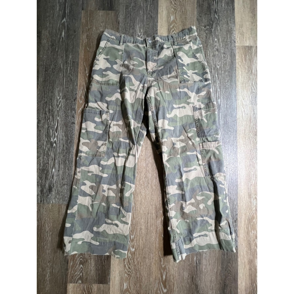 No Boundaries Cargo Pants Juniors XL 16-18 Green Camo Wide Leg Elastic Waist